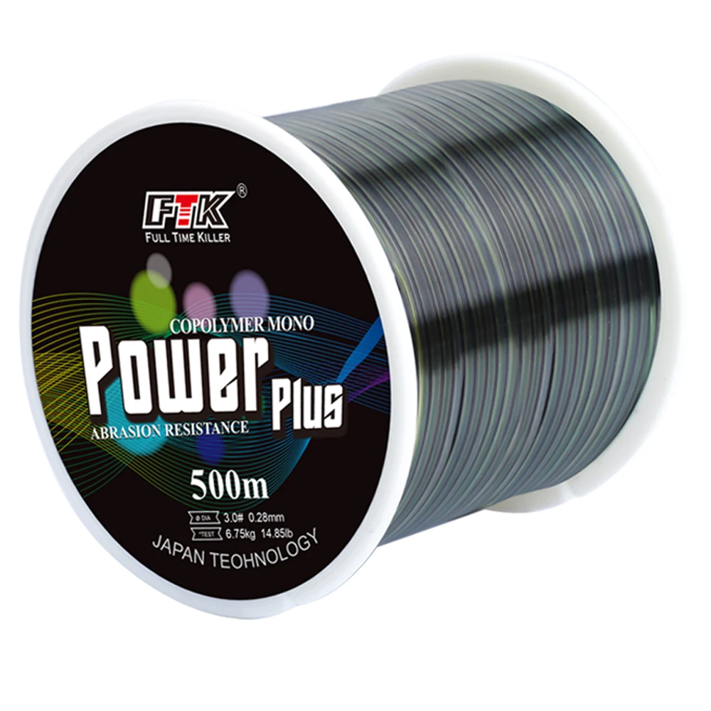 FTK 500m Fluorocarbon Coating Fishing Line 0.2mm-0.5mm Carbon Surface Nylon for River and Lake Fishing