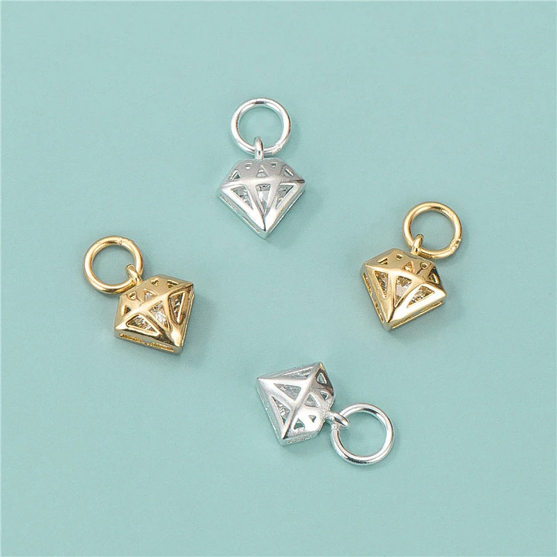 925 Sterling Silver Hollowed Diamond Beads Gold Plated Designer Cute Charms Pendants For Jewelry Making