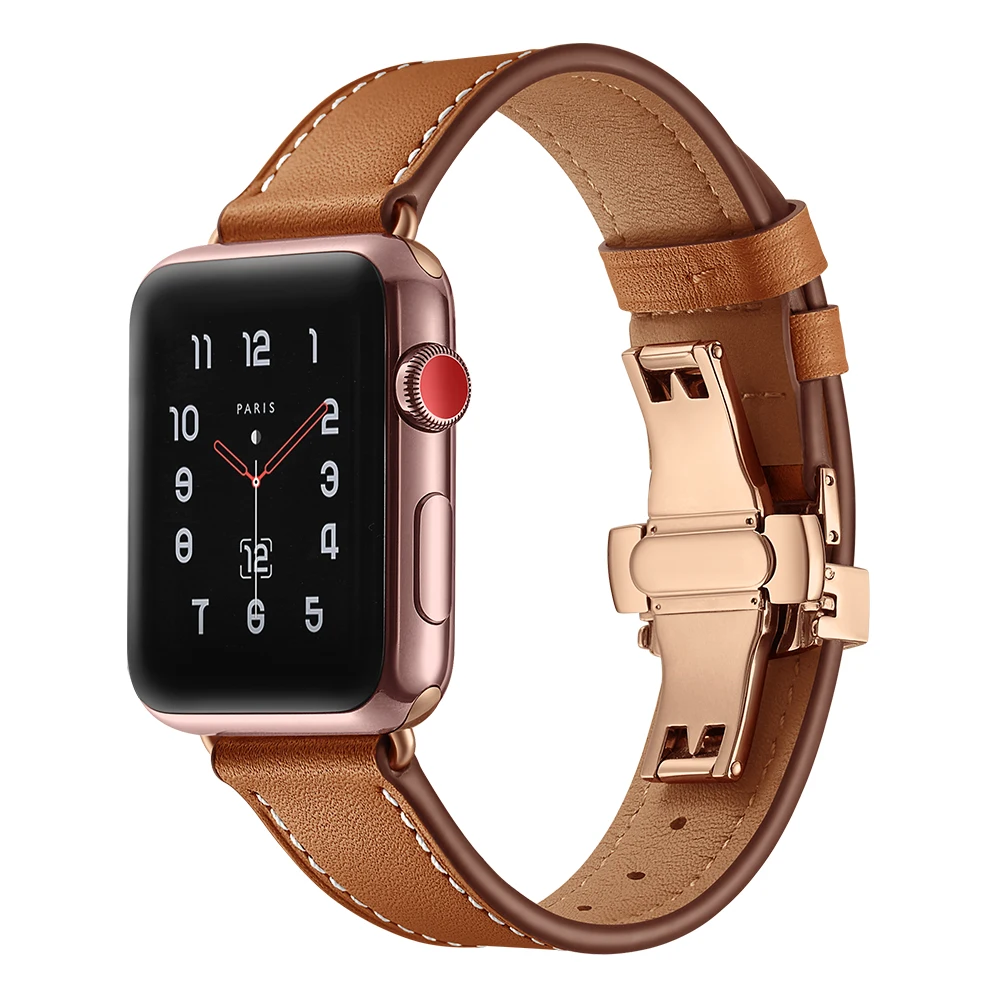 

42mm 38mm Men Women Replacement Band Butterfly Clasp Watch Band for Apple iwatch Leather Straps