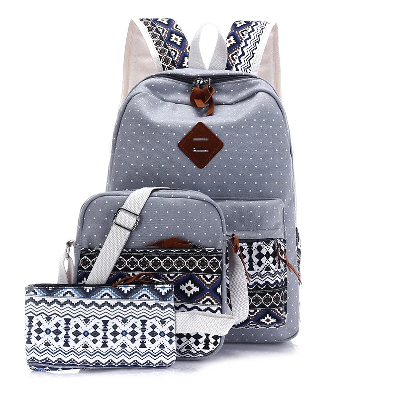 

New Casual Backpack Set Fashion Three Pieces Outdoor Travel Backpack Student Canvas School Bag Backpacks, 4 colors