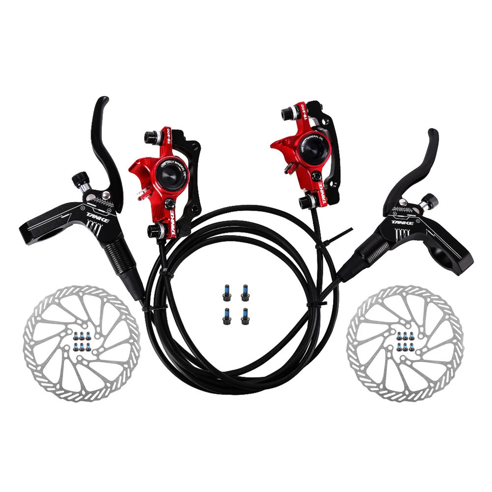 

TANKE Bicycle Brake 160mm Rotor CNC Calliper Mountain Bike Oil Hydraulic Disc Brake Set, Black, red, dazzling