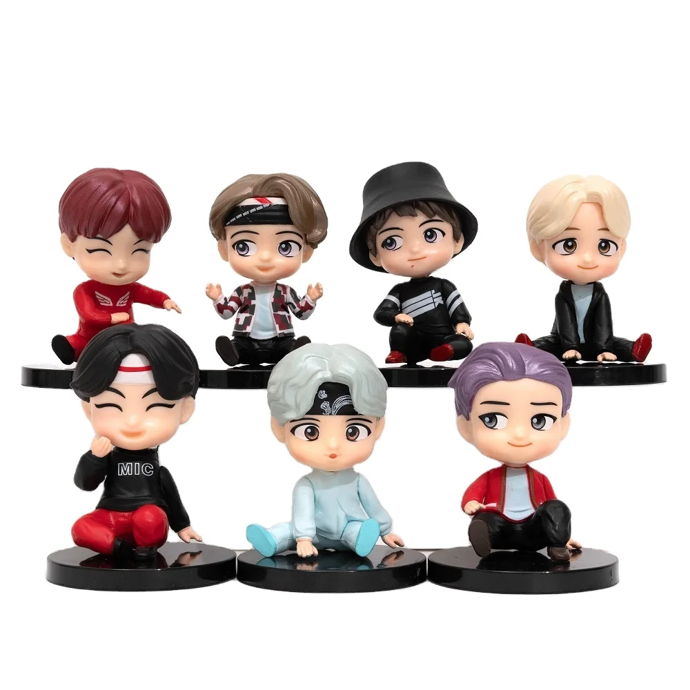 

7pcs/Set Bangtan Boy Groups Action Figures Toys Cartoon PVC KPOP Stars Toys B-T-S TOP Group A.R.M.Y Gift BTS Model