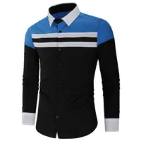 

Free Shipping 2019 Latest Men's Clothing Slim Fit Long Sleeve Contrast Color Striped Block Men's Casual Shirt