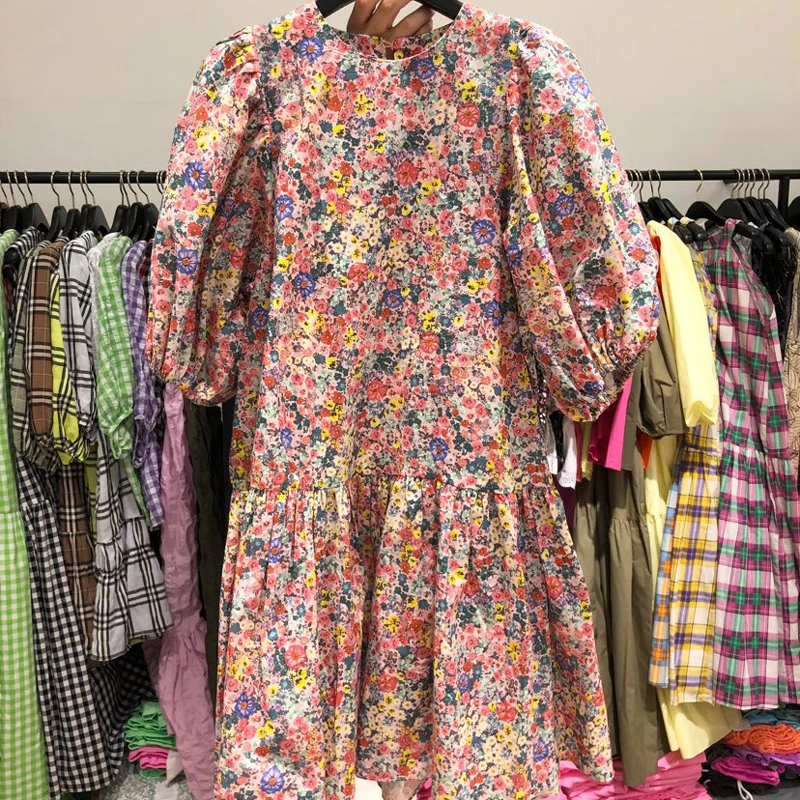 

QZ387 New Women print long Sleeve o Neck Dress Ladies Dresses Vestidos Clothing Wholesale