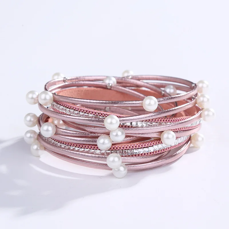 

Elegant Simple leather multilayer pearl bracelet for women