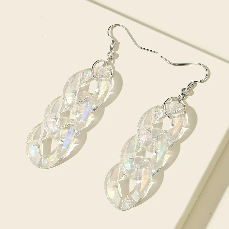 

2021 Hot Sale Korean Style Mermaid Color Link Chain Acrylic Earrings Transparent Knot Resin Earrings For Women Girls, As picture