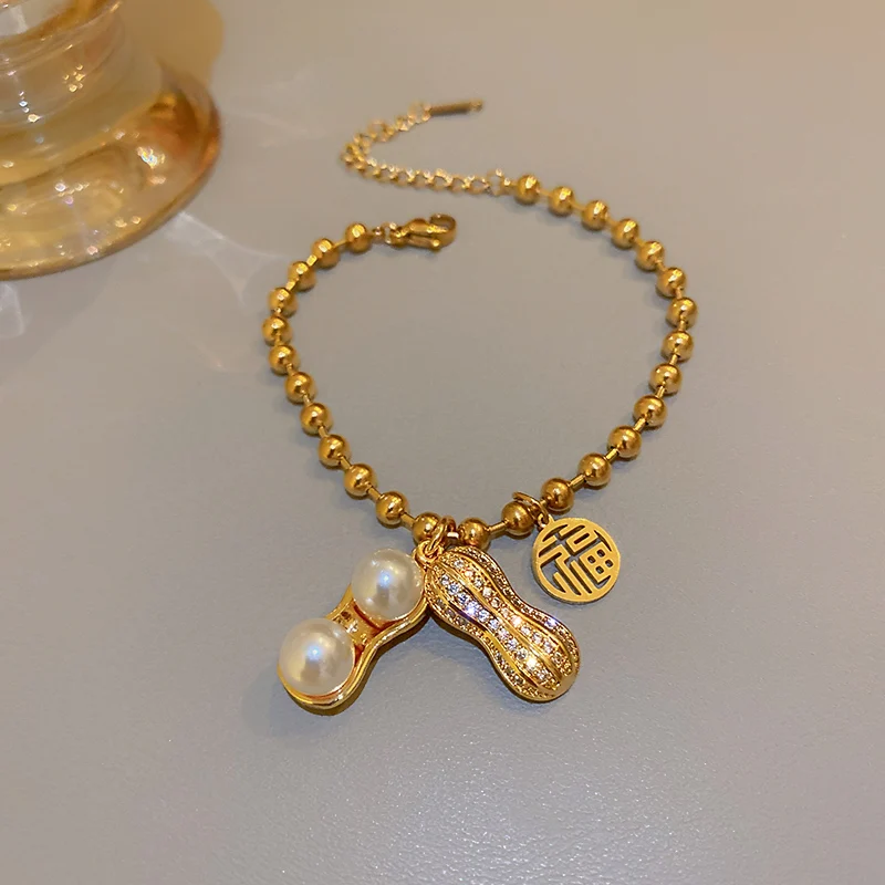 

gold plated pearl pendant peanut letter bracelets