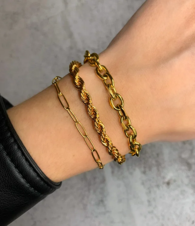 

Cheap Bracelets Jewelry Accessories Women Thick Rolo Chain Link Bracelets Gold Tone Chunky Bracelet, Rose gold, gold, silver, black