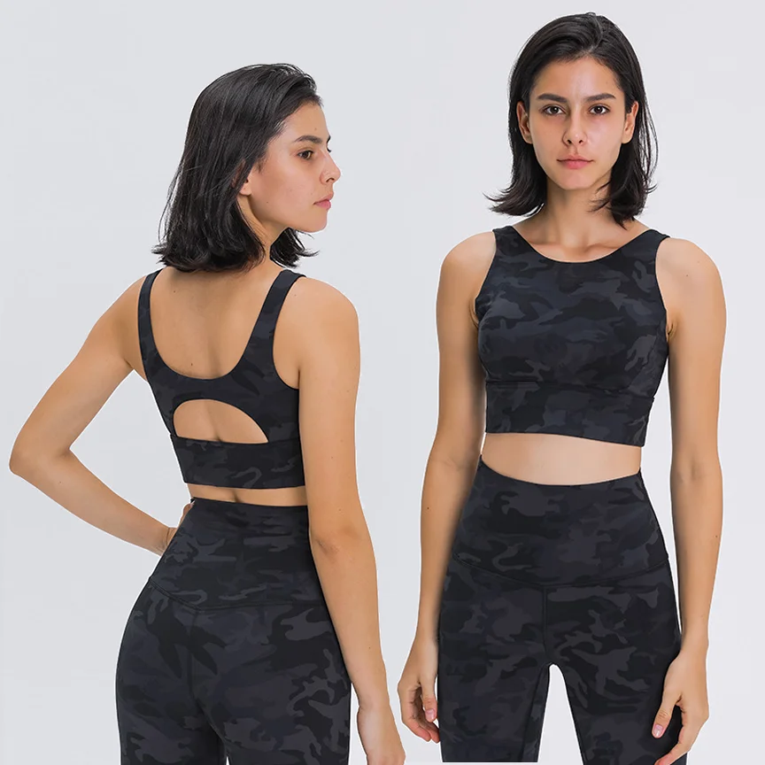 

New colors camo bra OEM align fabric high impact sports women strappy sports bra
