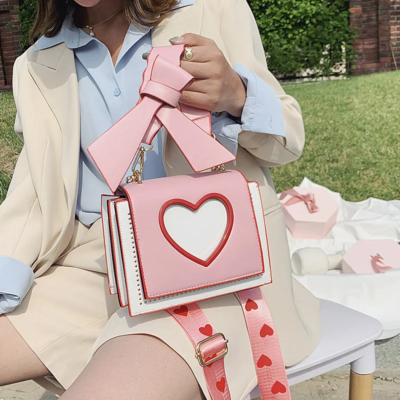 

2021 Trendy Heart Cross Body Purses Bow Women Crossbody Bags Leather Hand Bags Ladies Handbags