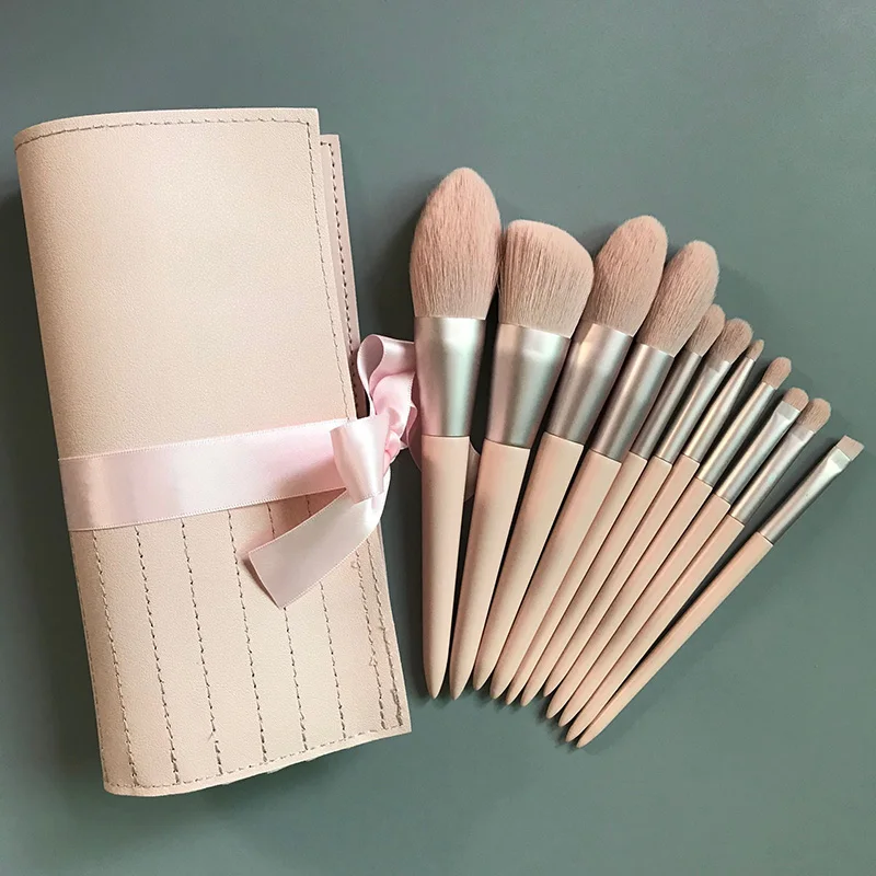 

11pcs pinky brushes makeup handmade highlight makeup brush pincel de maquiagem sets professional with PU bag