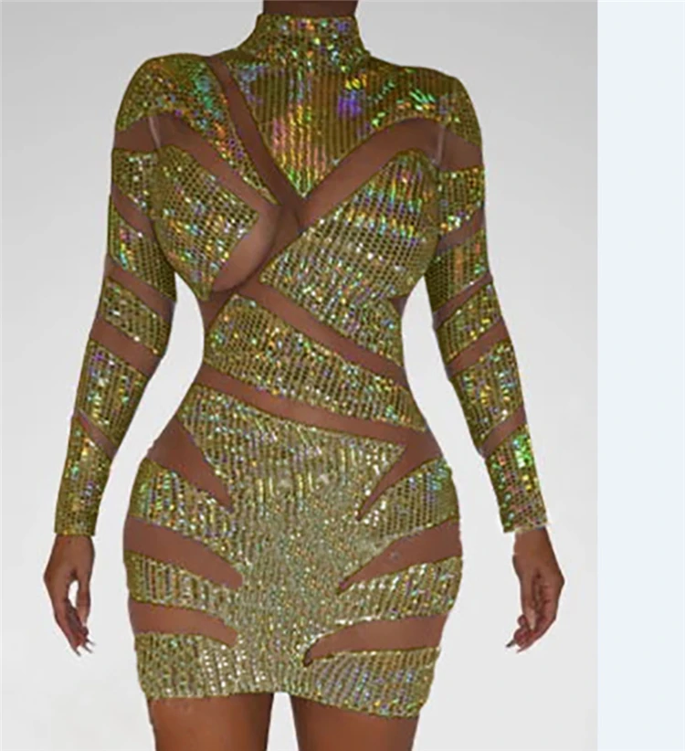 

Custom Dresses Women Manufacturer Bodycon Sequin Gold Dress