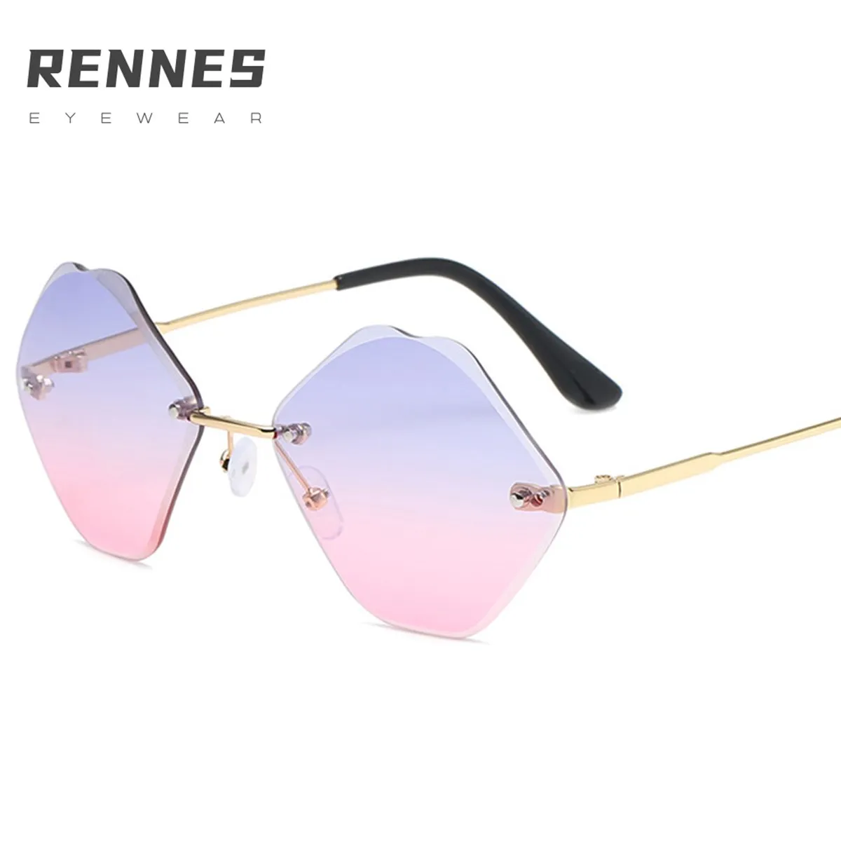 

RENNES [RTS] Newest Personality Frameless Lips Shape Metal Children Sunglasses Oculos De Sol UV400 Custom Glasses