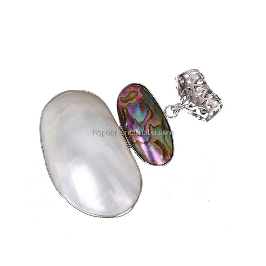 

MOP129 Genuine Abalone Paua Shell and White Shell Pendant Natural Shell Gemstone Beach Jewelry