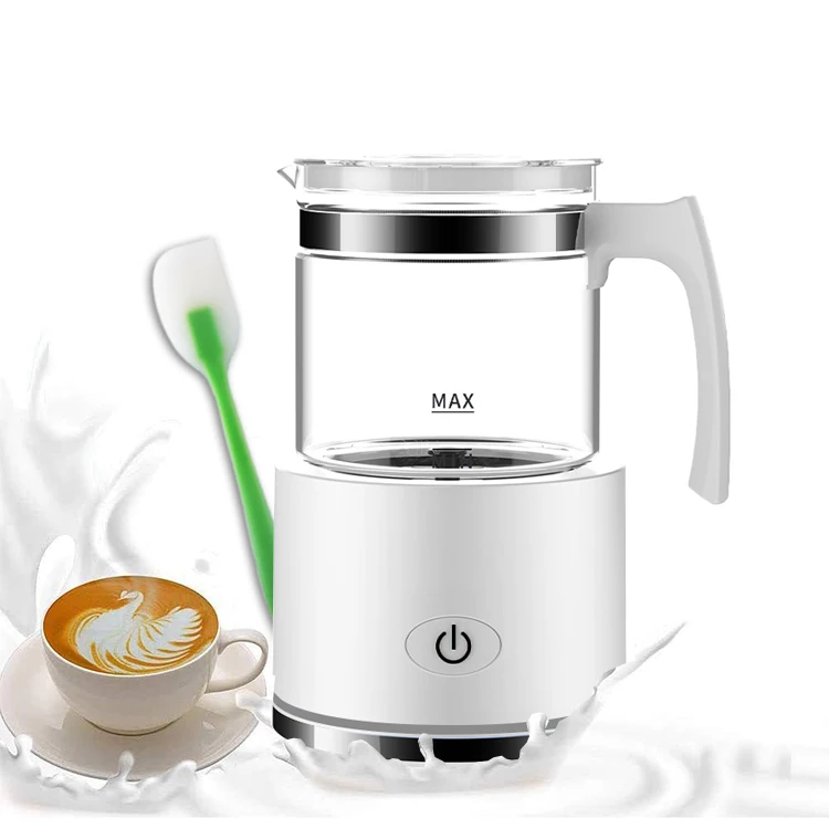 

Electric Stainless Steel Automatic Heating Milk Frother with Cover Mixer Cup Matcha Bubbles, Black, white