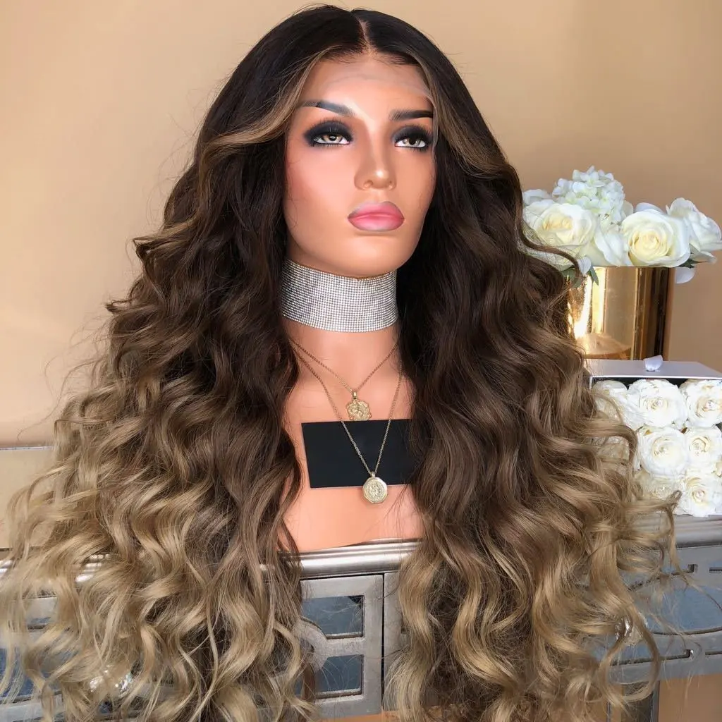 

2021 Fashion Hot Sale High Temperature 26 inch Gradient Color Sexy Wavy Deep Curls Hair Female Synthetic Wigs