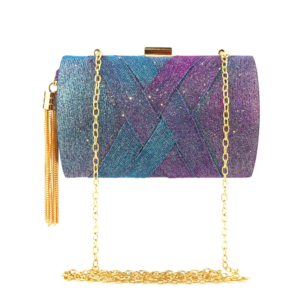 

Luxury ladies dream color chang tassel pendant satin glitter bling banquet bag clutch evening bag