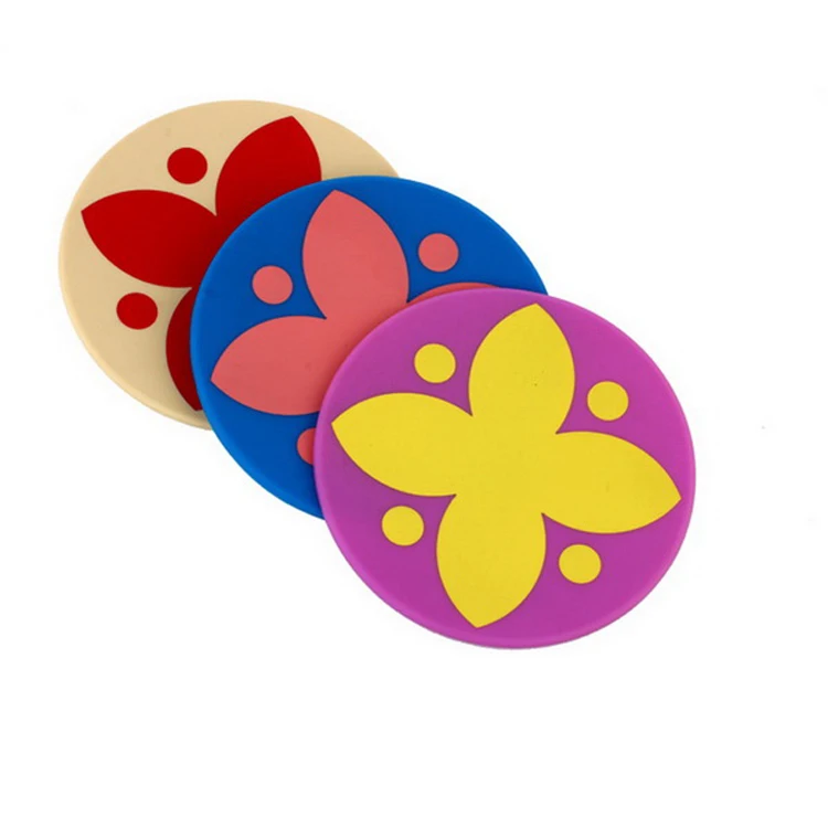 

Durable custom Silicon material Round floral shape cup mat coaster for table