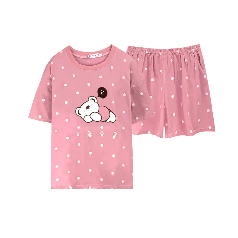 

2021 Summer Pajamas Home Casual Wear Loungewear Set Daster Murah Piyama Lucu Women Pyjama Short Sleeve Cotton Sleepwear For Lady