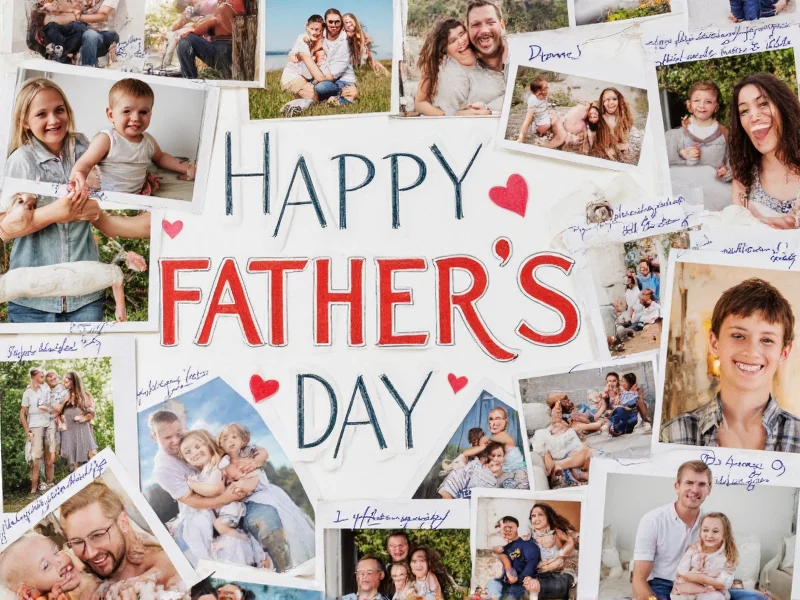 Photo collage card with family pictures and handwritten notes for Father's Day