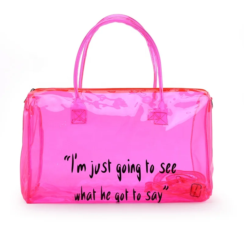 

Custom logo wholesale clear overnight tote spend the night handbag fashion pvc jelly duffel bag transparent gym bags for women, 9 colors
