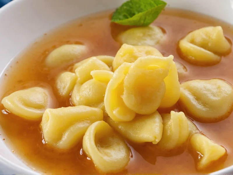 Freshly cooked homemade tortellini in broth