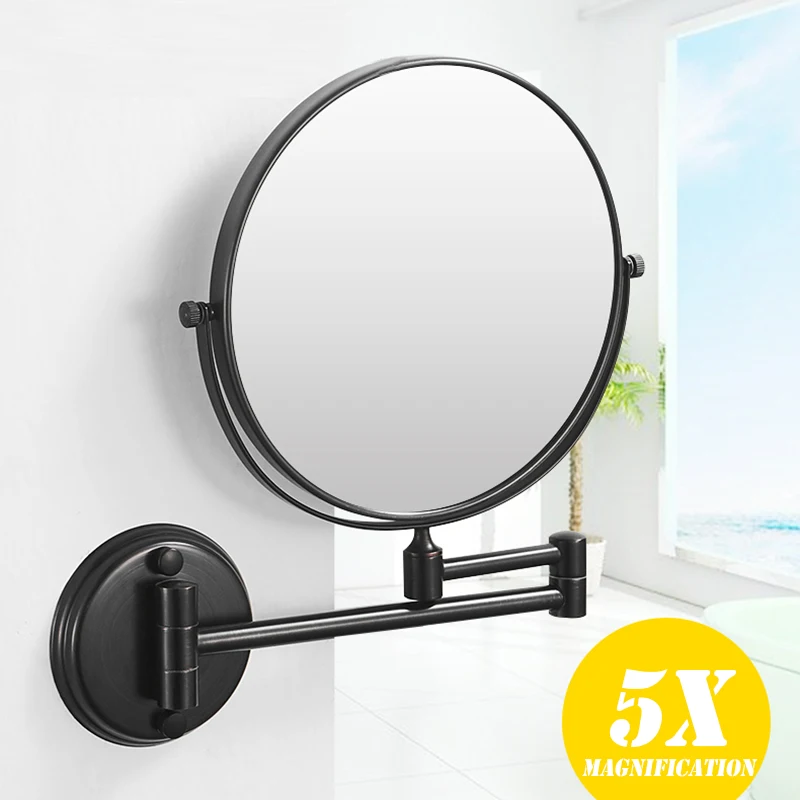 Hot sales round shape two sides 5X 360 degree rotate black color bathroom mirror bathroom hotel