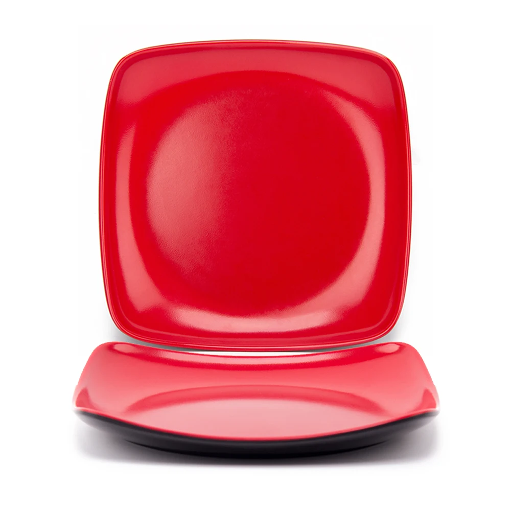 

Outdoors Melamine Tableware  Square Plate Melamine Steak Plate, Black-and-red