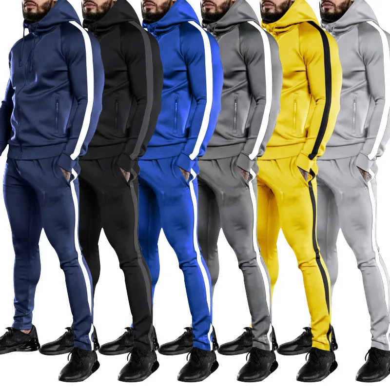 

New arrival Men Sports Suits O-neck zipper Sweater coat Long Pants Two Pieces Outfits Loose hoodie Sport Running Jogging Sets