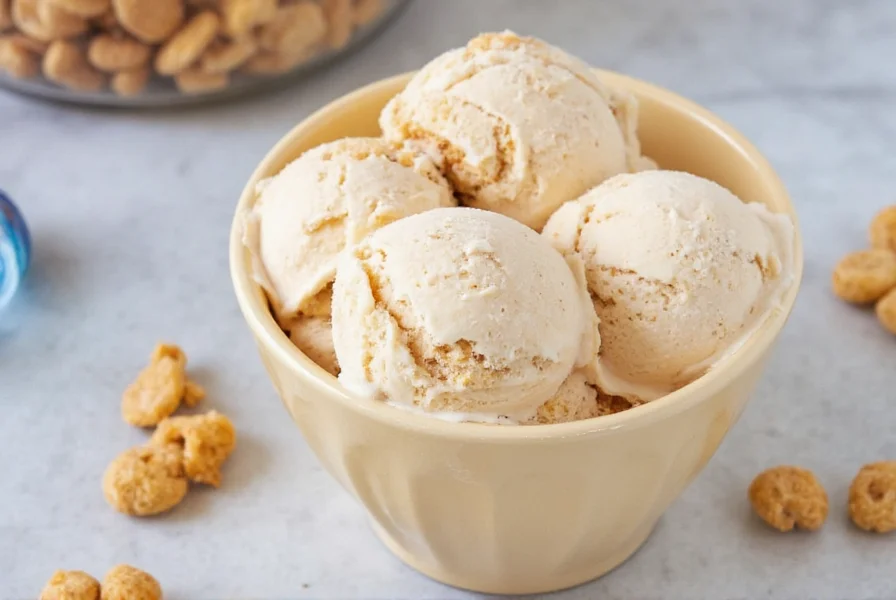 Cinnamon toast crunch ice cream sundae with caramel drizzle and fresh cereal topping