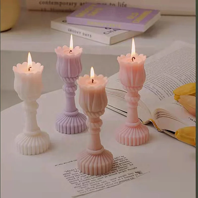 

New 3D Geometric The Fulip Flowers Candle Silicone Mold Simple DIY INS Art Style Decoration Scented Candles Mold, White