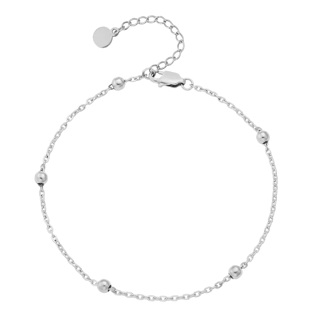 

KRKC summer custom women foot jewelry adjustable platinum plated stainless steel beaded chain link initial anklet