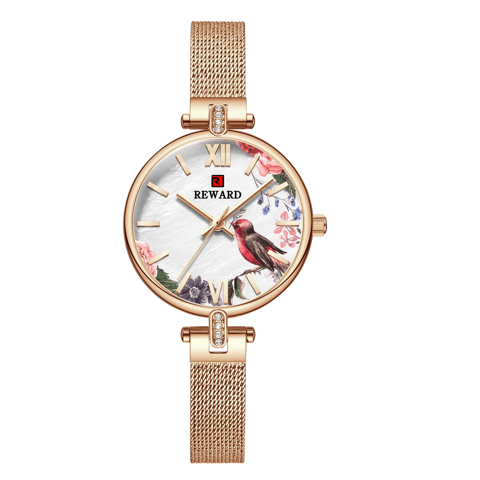 

Reward New 2021 Ladies Wrist Watch Luxury Diamond Waterproof Fashion Stainless Steel Mesh Band Quartz Watches for Women, 4 colors