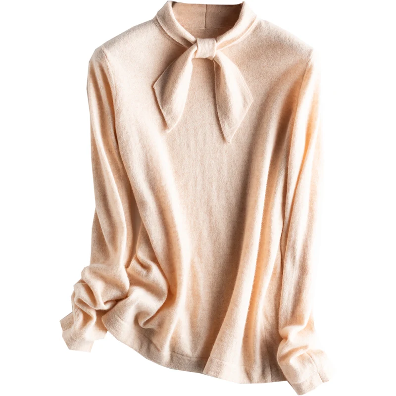 

Customize Ladies Spring Winter Knit Pullover Jumer Women Bow Neck 100% Merino Wool Sweater