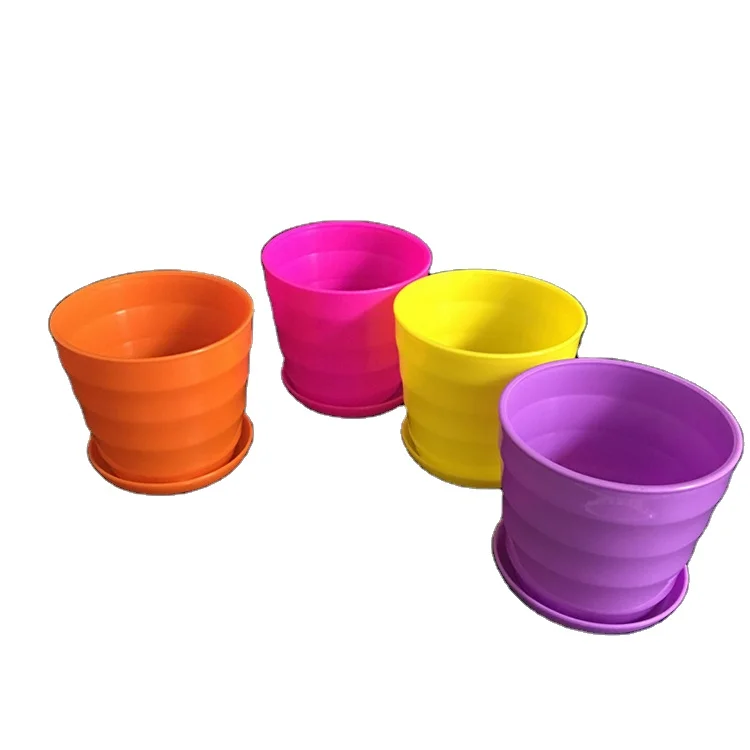 

AAA340 Creative Candy Color Mini Succulent Pot Thread Plastic Plant Pot Balcony Garden Home Flower Pots With Tray, 9 colors