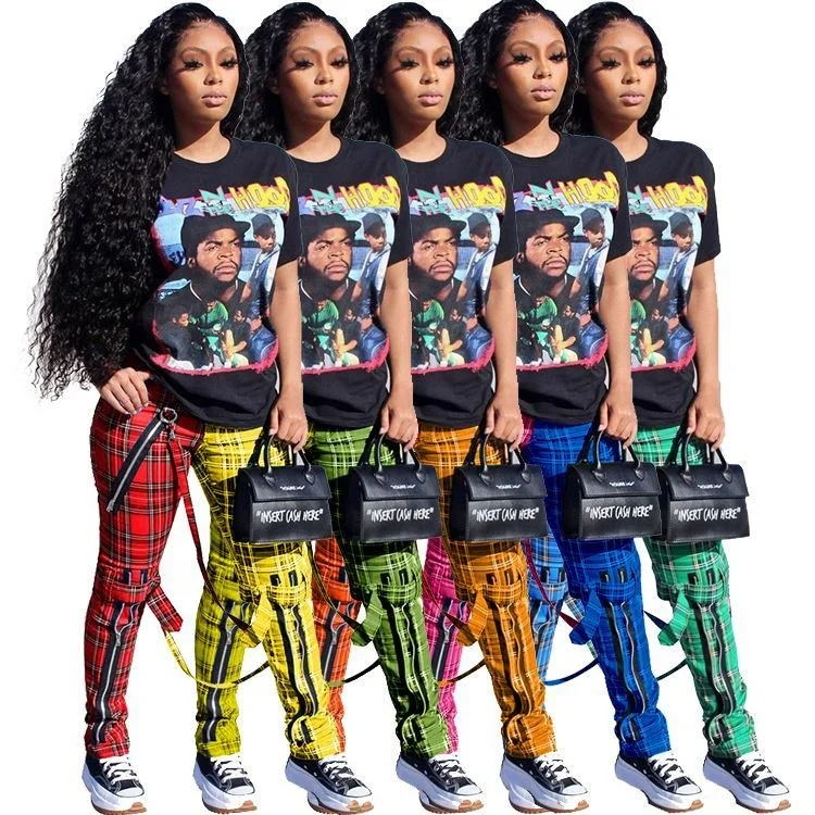 

Newest Design Tredency Winter Women Fashion Clothing 2021 Zipper Plaid Print Pants Ladies Patchwork Bottom