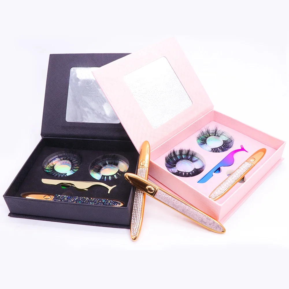 

100 % mink false eyelash kit custom packaging with lash glue and tweezer