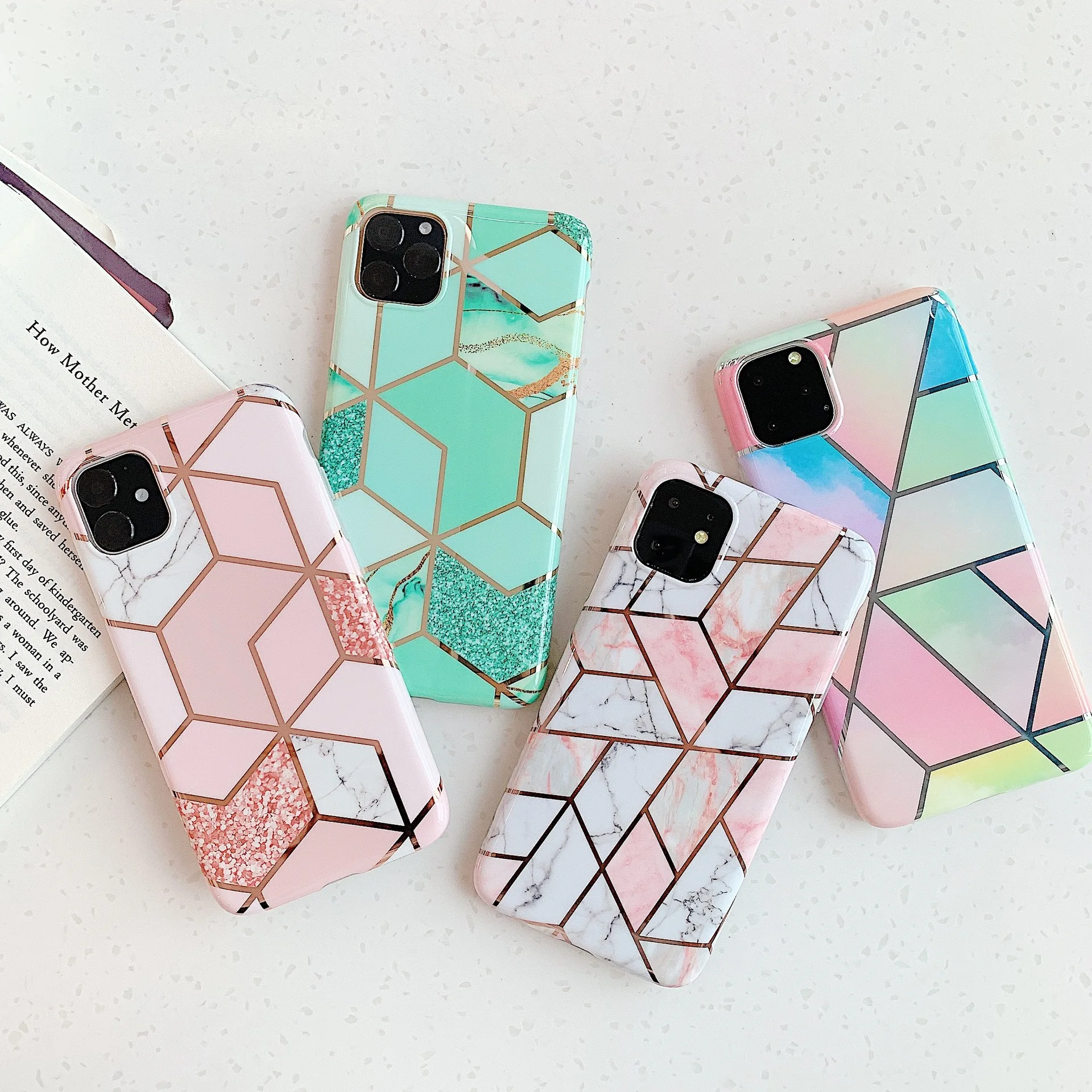 

Luxury Rhomboid Electroplating Marble Phone Case For iPhone 12 Pro Max