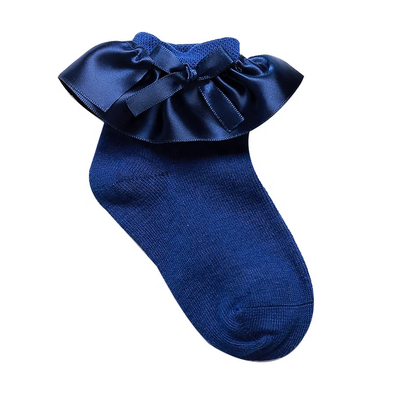 

Wholesale kids socks satin shiny frill cotton socks young girls cute ruffle mid-calf stocking socks children stockings