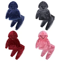 

Custom Teen Autumn Winter Warm Baby Girls Suit Boys Velvet Long Sleeve Kids Hooded Clothes Sets