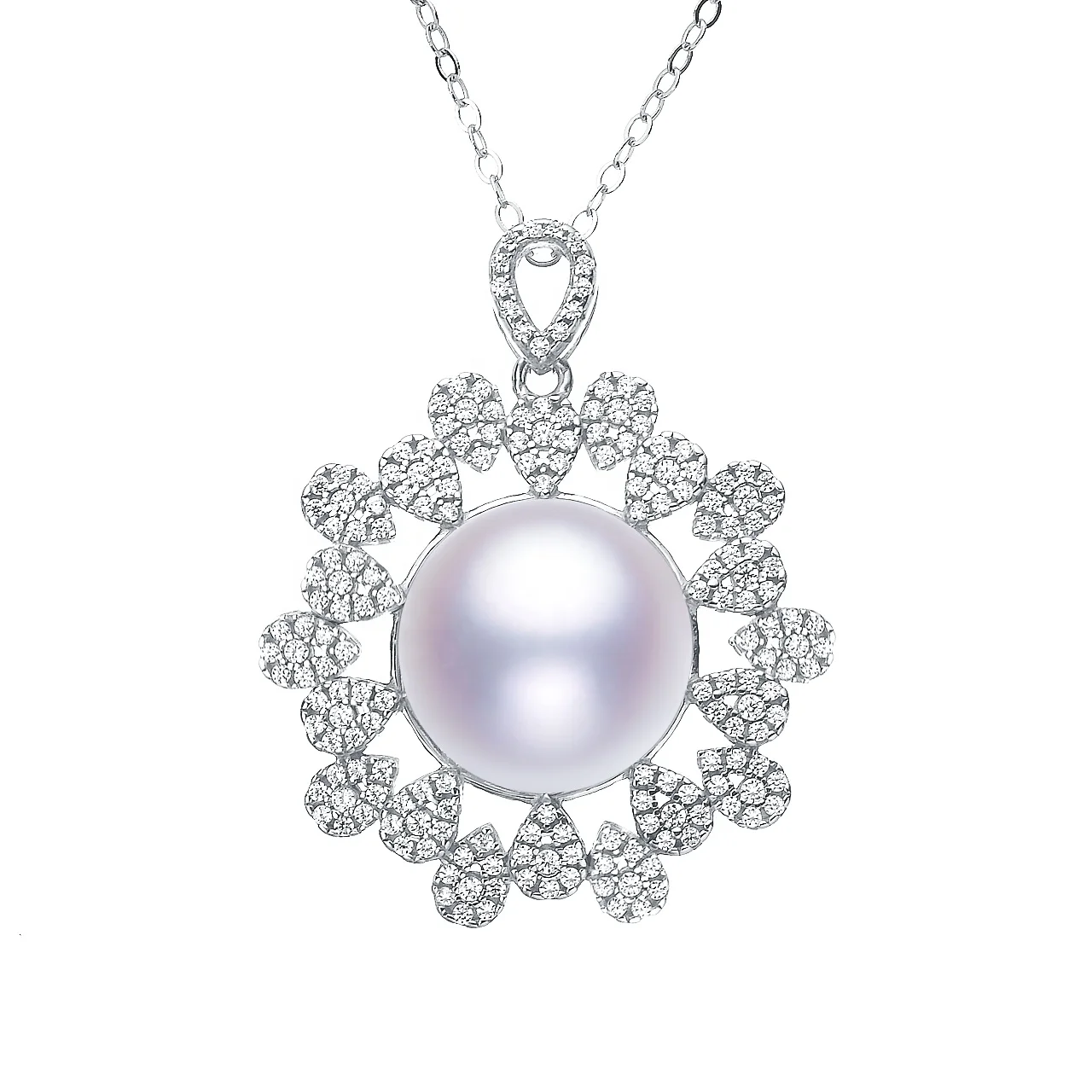 

Wholesale Flower S925 Pearl Pendant  Large Top Round White Natural Cultured Freshwater Pearls