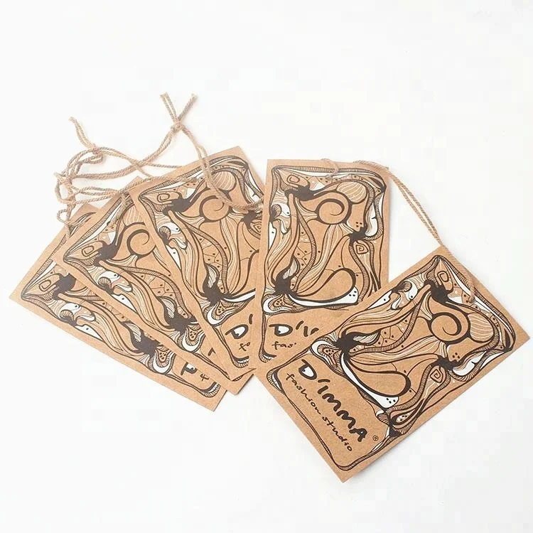 

Fashion Custom Silk Screen Printed Logo Labels Recycled Die Cut Kraft Paper Hang Tags for Jackets