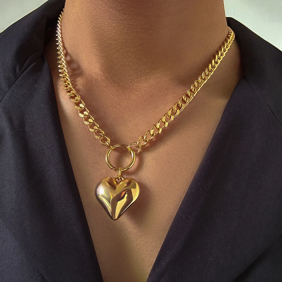 

SHIXIN Fashion Jewelry Metal Peach Heart Pendant Necklace Gold Silver Men Women Necklaces Adjustable Vintage Elegant Choker