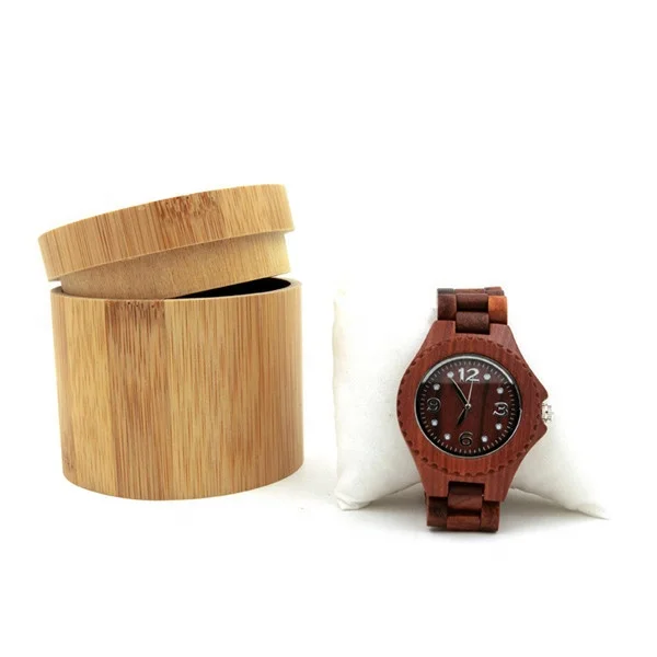 

Wholesale Handmade Natural Wooden Craft Packing Box For Watch Round Bamboo Watch Box, Natural wood color