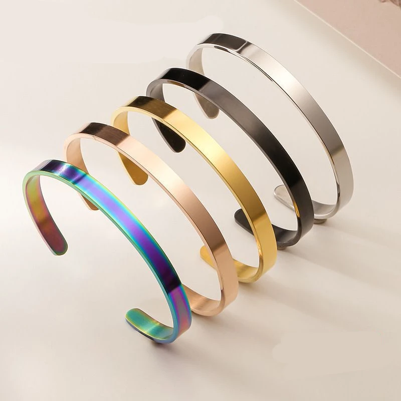 

Stainless Steel Long Plate Cuff Bangle Diy Message Engraved Blank Stamping Straight Cuff Bracelet For Bend, Multi color