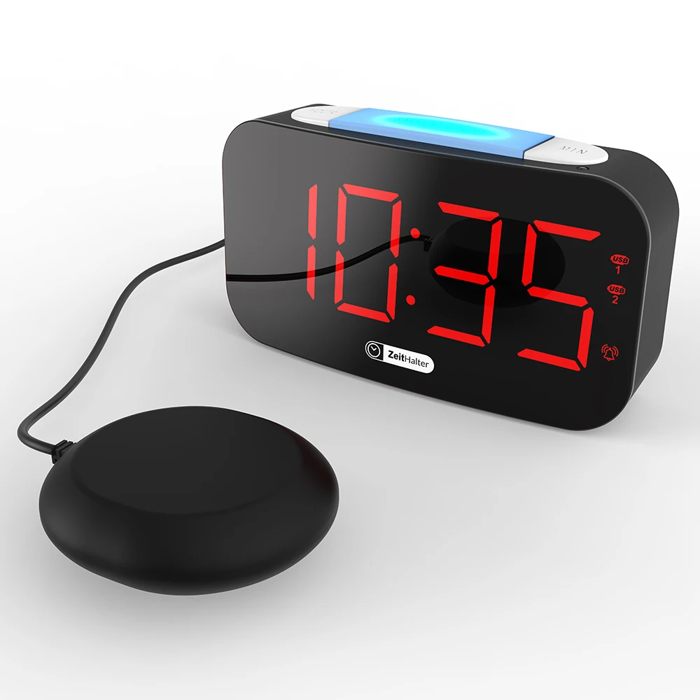 

Popular Led Digital Clock Big Screen Led Seven-Color Night Children Snooze Shaker Dual Usb Charge vibrating dildo alarm clock