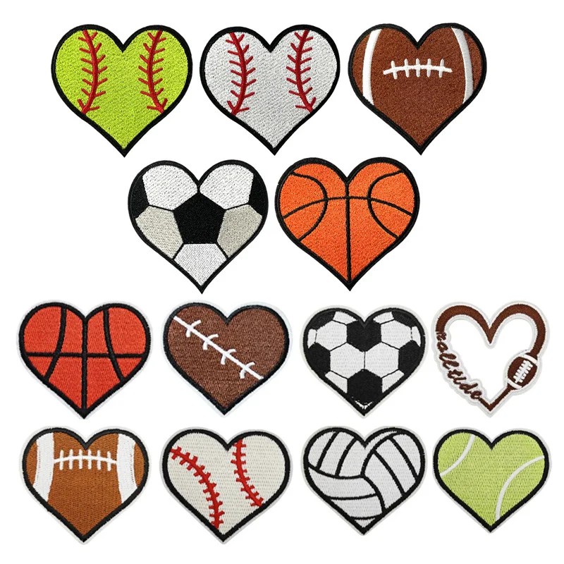 New Iron on Embroidery Sport Pattern Baseball Football Basketball Football Heart Heart Patch for Clothes Hat Decoration Gift