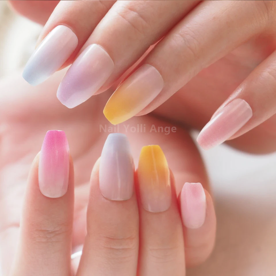 

High-quality ombre colorful style short ballerina press on nails for daily wearing