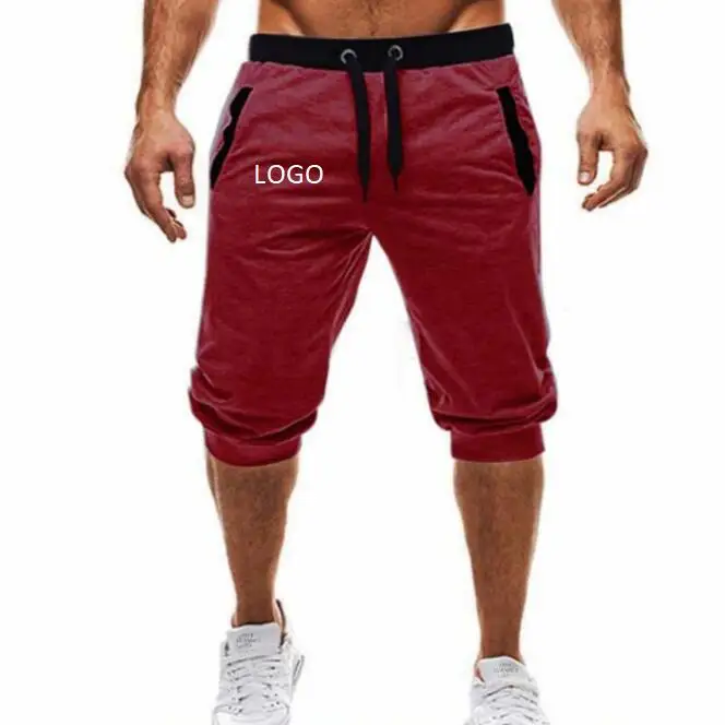 

Best Selling Summer Men Shorts Pure Color Slim Sports Fashion Training Breathable Casual Cropped Pants, As pictures