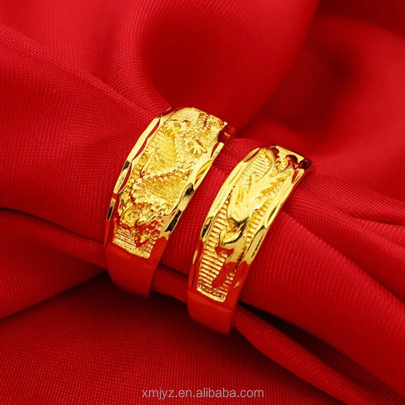 

Pure Copper Gold-Plated Wedding Dragon And Phoenix Open Pair Ring Men And Women Gold Couple Ring Sand Gold